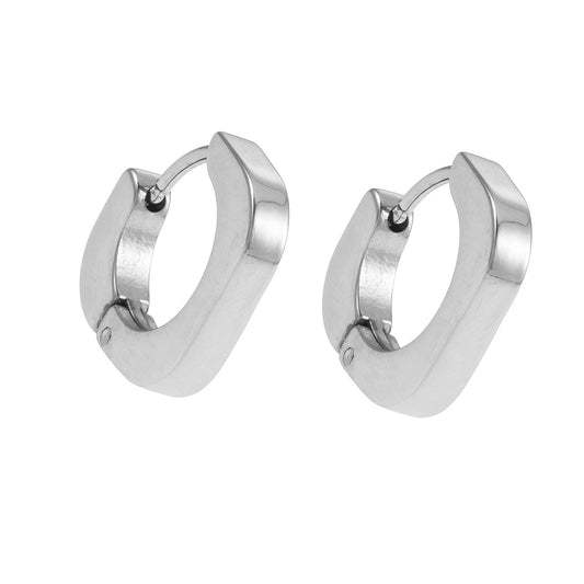 AIRA Or blanc (ton argenté) : Boucles d'oreilles créoles carrées arrondies style industriel chic
