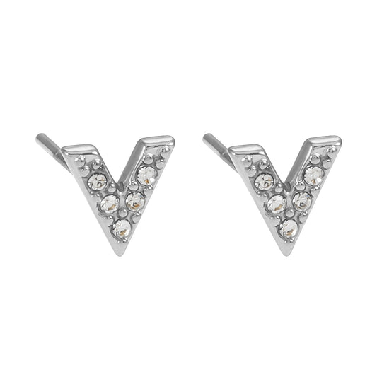 ALIVALDA Silver : Mini clous d'oreilles en zircone (CZ) en forme de « V »