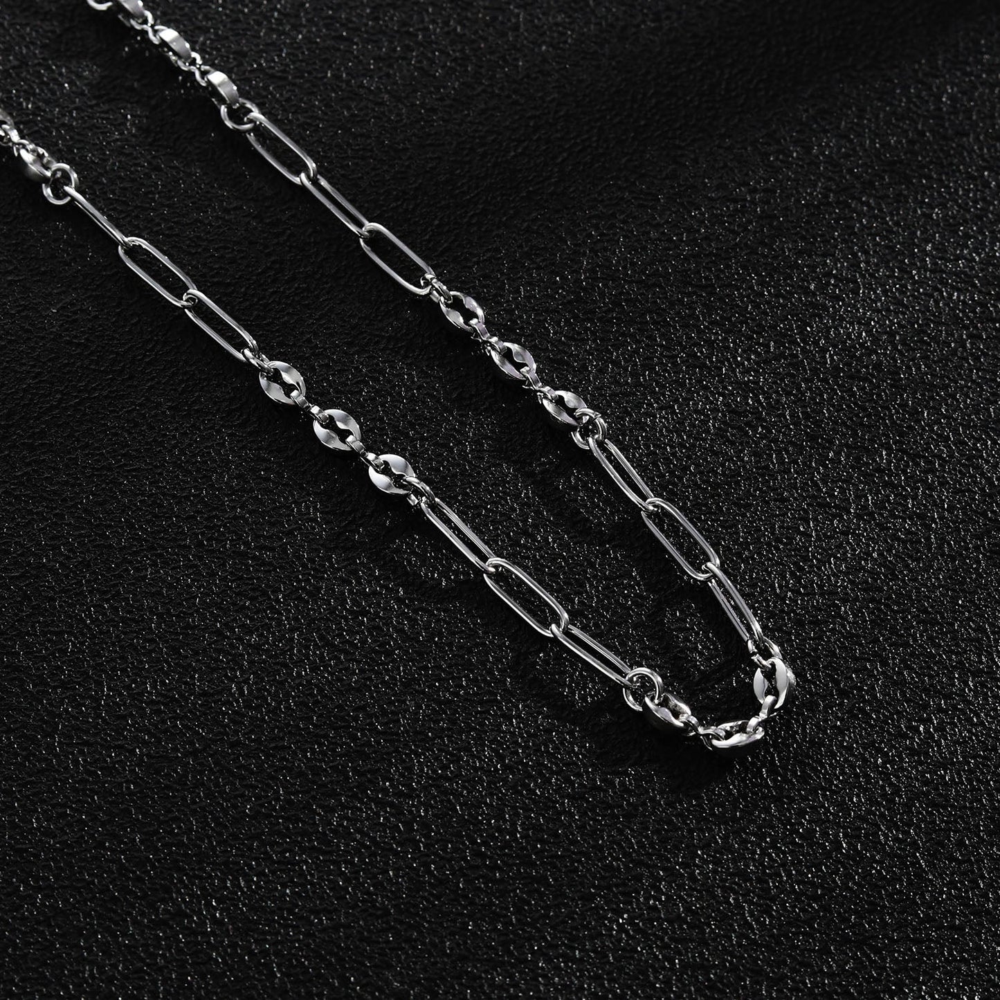 Collier chaîne AMMA Silver (Or Blanc) à maillons trombones et perles ovales