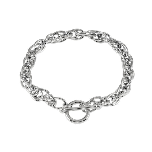 ARDA Or blanc ton argent : Bracelet multimaillons épais et complexe avec fermoir circulaire et en T