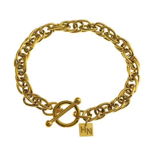 ARDA Gold : Bracelet multi-maillons épais et complexe avec anneau et fermoir en T