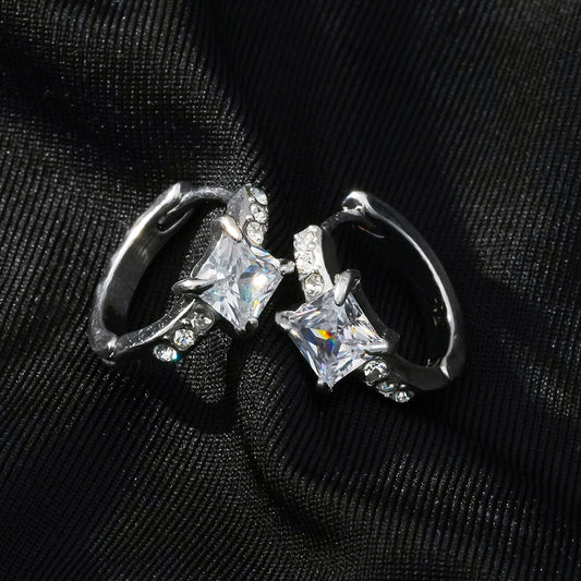 ASTORIA Or Blanc (Ton Argent) : Mini Créoles Or Incrustées de Pierres en Zirconium