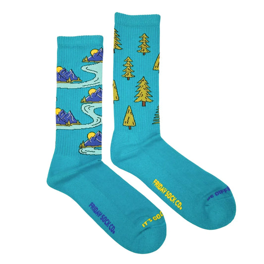Chaussettes athlétiques pour hommes Friday Sock Co. Motifs montagnes et arbres de bande dessinée