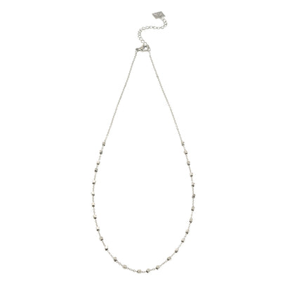 AUREOLE: Essential Daily Chain with Delicate Square Beads in Silver Toned White Gold.