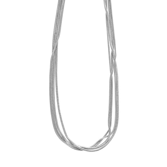AVEZZANO Or Blanc (ton argenté) : Collier chaîne multi-brins texturé peau de serpent - Élégance exquise