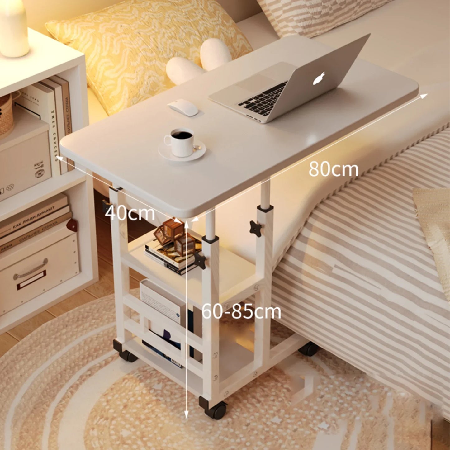 Table de chevet mobile à roulettes multifonctionnelle, Table élévatrice mobile pour chambre à coucher, maison, dortoir d'étudiants, Table d'appoint de bureau
