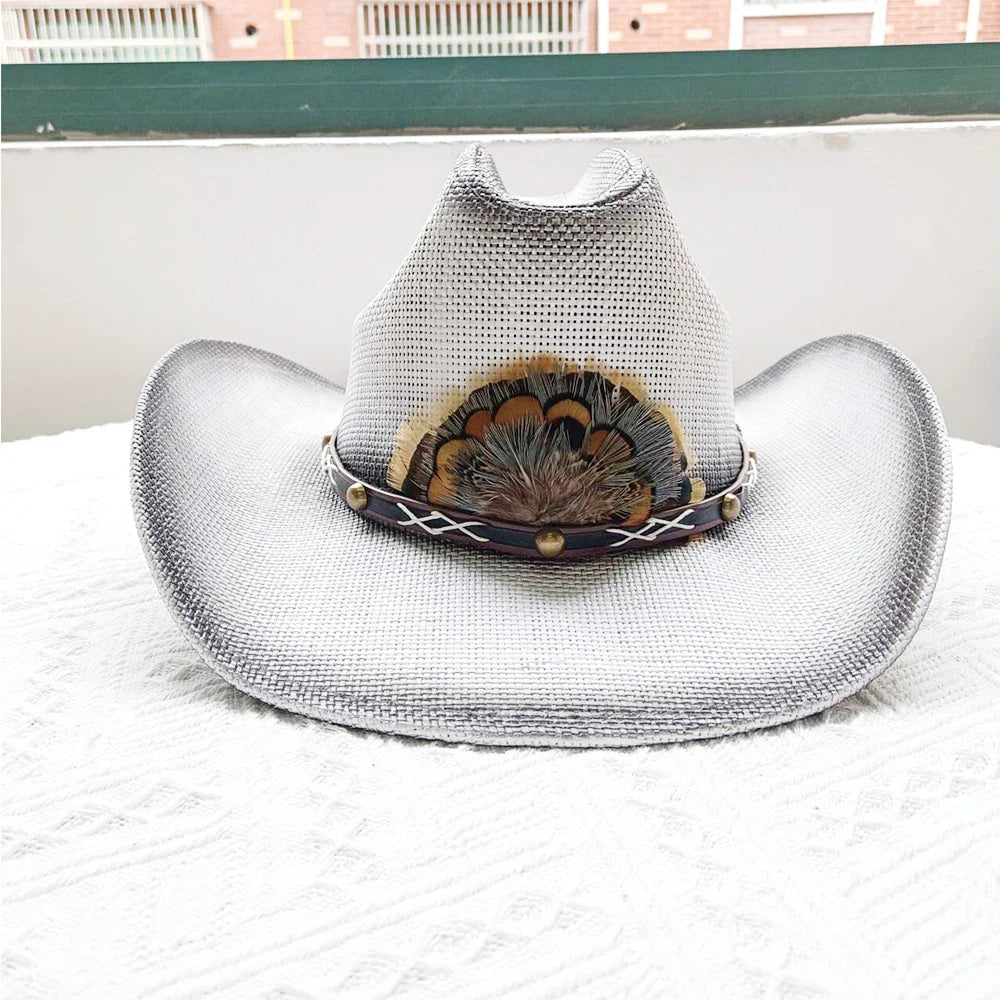 Cowboy hat summer straw hat unisex cowboy hat jazz cowboy straw hat wide brim hat spray paint custom hat party cowboy hat