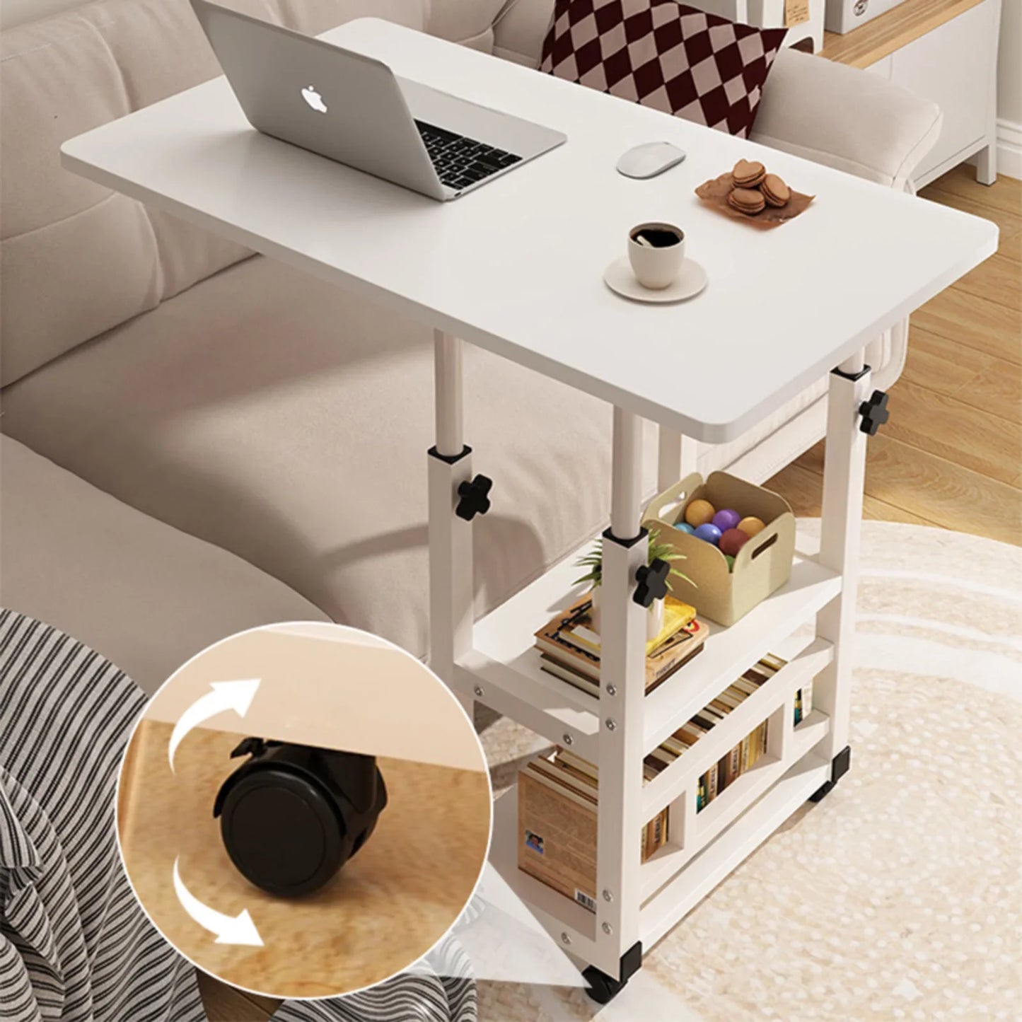 Table de chevet mobile à roulettes multifonctionnelle, Table élévatrice mobile pour chambre à coucher, maison, dortoir d'étudiants, Table d'appoint de bureau