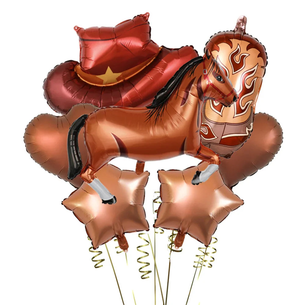 7 Pieces Western Cowboy Horse Aluminum Balloon Set with Simulated Cowboy Hat, Horse and Boots for Birthday Party Decoration.
