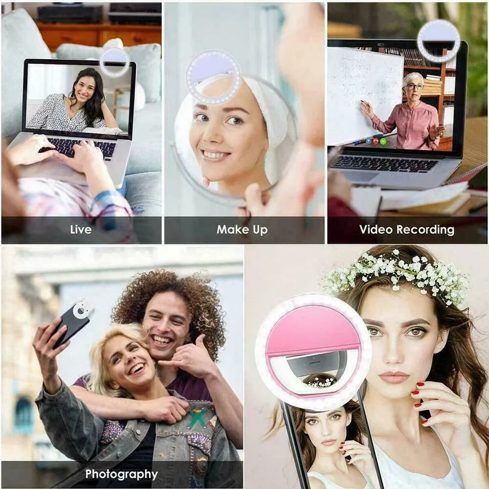 Lampe LED portable avec chargeur USB pour objectif de téléphone, anneau lumineux pour Selfie, diffusion en direct, vidéo, lumière d'appoint pour tous les smartphones