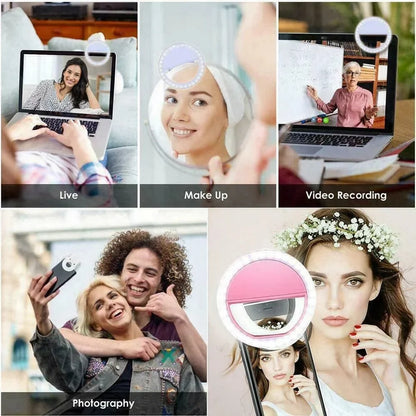 Lampe LED portable avec chargeur USB pour objectif de téléphone, anneau lumineux pour Selfie, diffusion en direct, vidéo, lumière d'appoint pour tous les smartphones