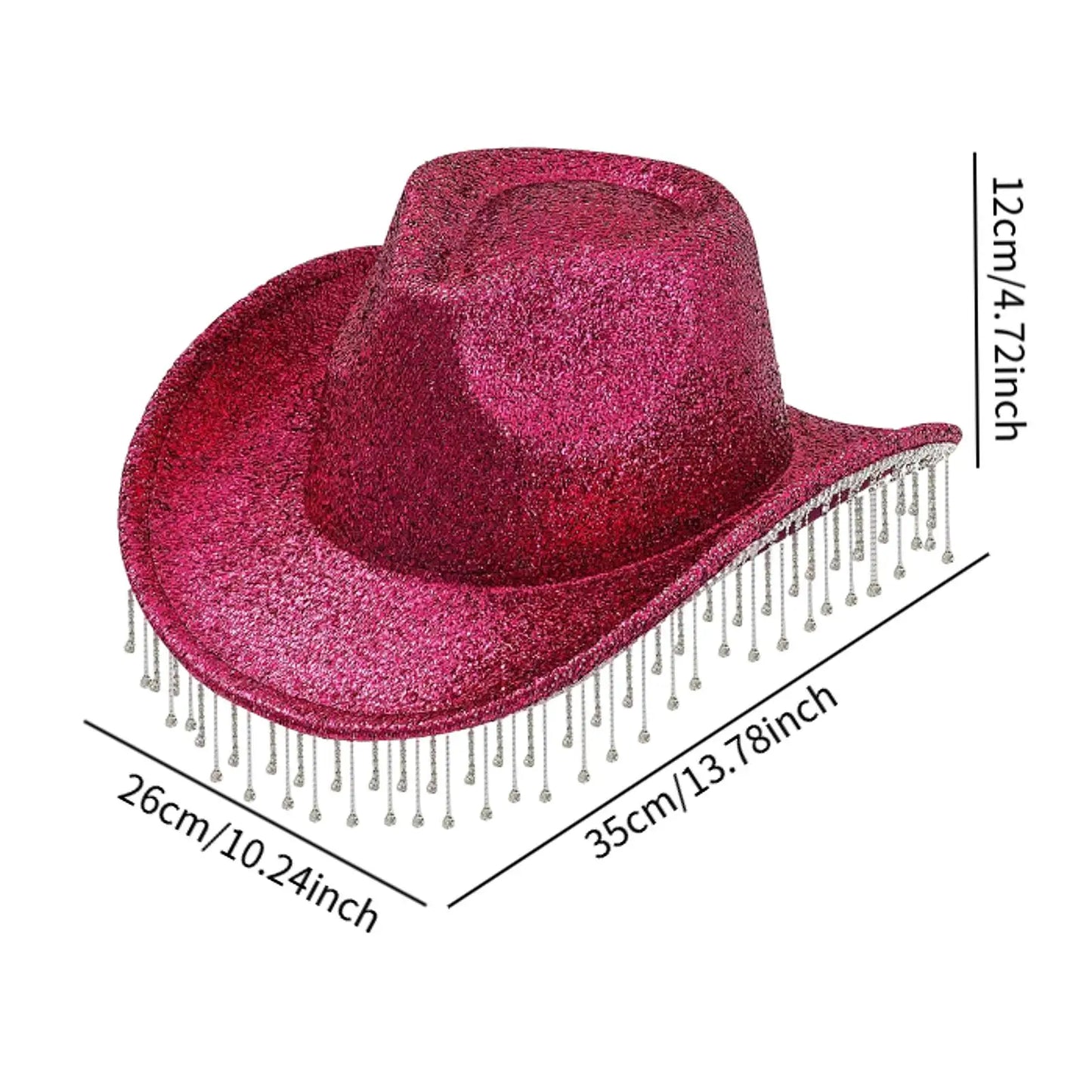 Chapeau de cowboy à large bord avec franges en strass pour femme, accessoire de fête, de cosplay, pour les fêtes, les spectacles en plein air