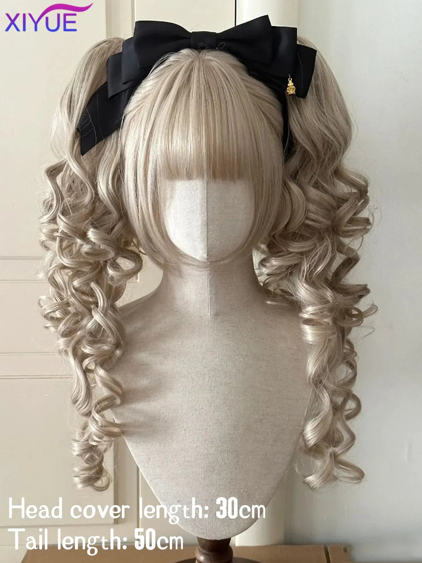 Perruque Lolita synthétique coupe princesse avec double queue de cheval et frange pour fille, couleurs ombrées blond marron blanc gris, pour Cosplay Halloween Harajuku
