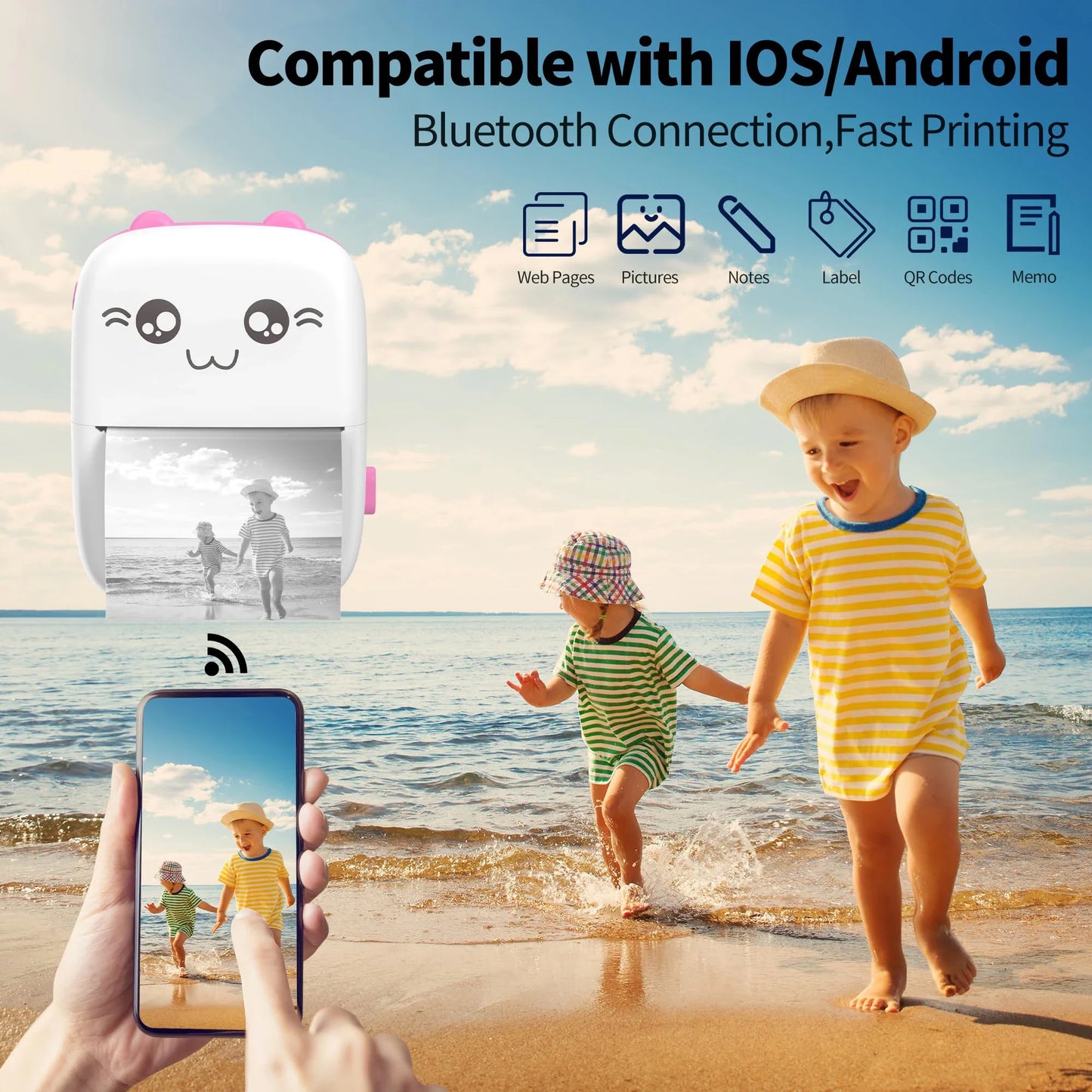Portable Mini Thermal Printer Photo Printer Business/Home No Ink Required To Print Small Ticket/Labels/Picture Imprimante 203PDI