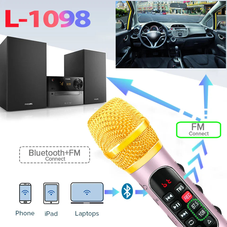 Lewinner L-1098 karaoke Microphone 30W Professional Wireless Bluetooth Mic Handheld Portable Speaker support mobile phone live