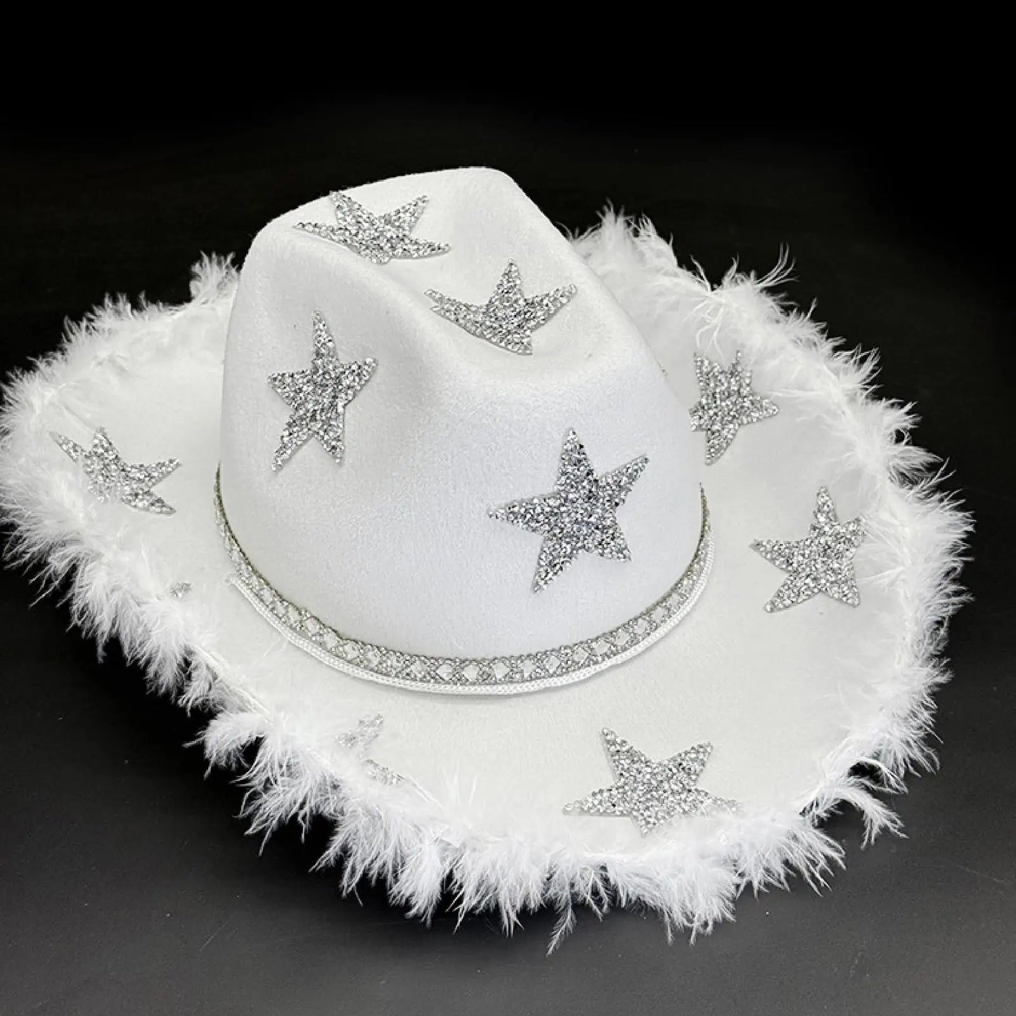 Chapeau de cowboy à large bord avec franges en strass pour femme, accessoire de fête, de cosplay, pour les fêtes, les spectacles en plein air