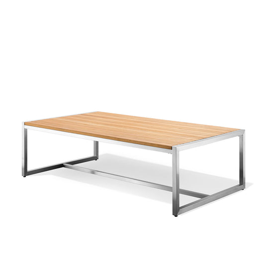 Table basse d'extérieur Acacia avec plateau en teck et acier inoxydable