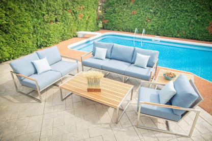 Acacia Stainless Steel & Teak Top Outdoor End Table