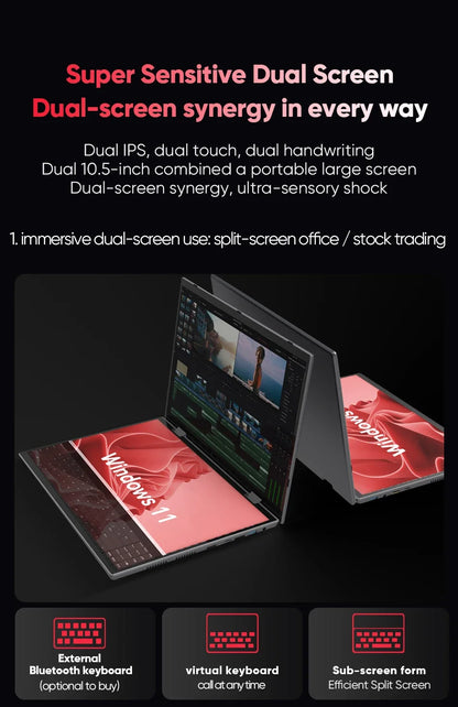 L15 Double -Screen Laptop 104’’ FHD IPS Screen High -Speed 12th Gen Alder Lake N95 CPU(up to 3.4GHz) Max 32GB DDR4 RAM 2TB SSD