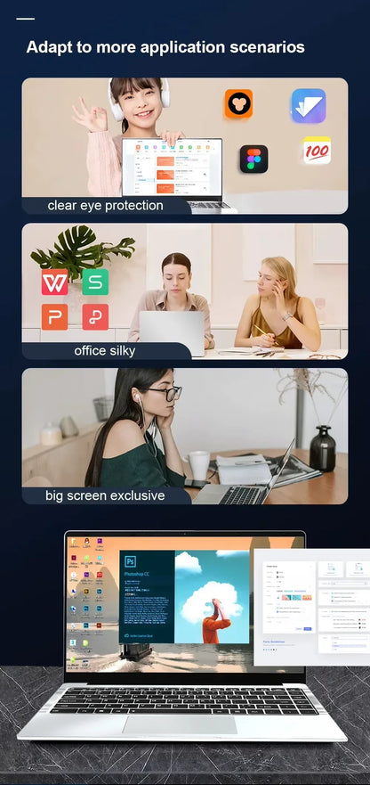 14.1'' Laptop Windows 11 Intel Atom x7 A3950 180° Folding Slim Laptop 12GB RAM 512GB 1TB SSD 1920*1080 Office Study Computer PC