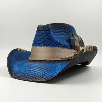 Cowboy hat summer straw hat unisex cowboy hat jazz cowboy straw hat wide brim hat spray paint custom hat party cowboy hat