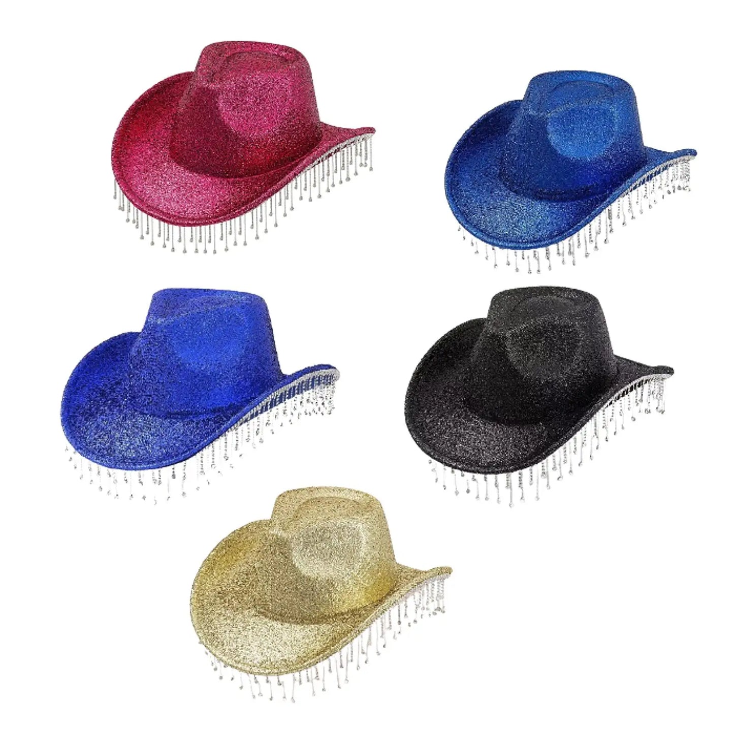 Chapeau de cowboy à large bord avec franges en strass pour femme, accessoire de fête, de cosplay, pour les fêtes, les spectacles en plein air