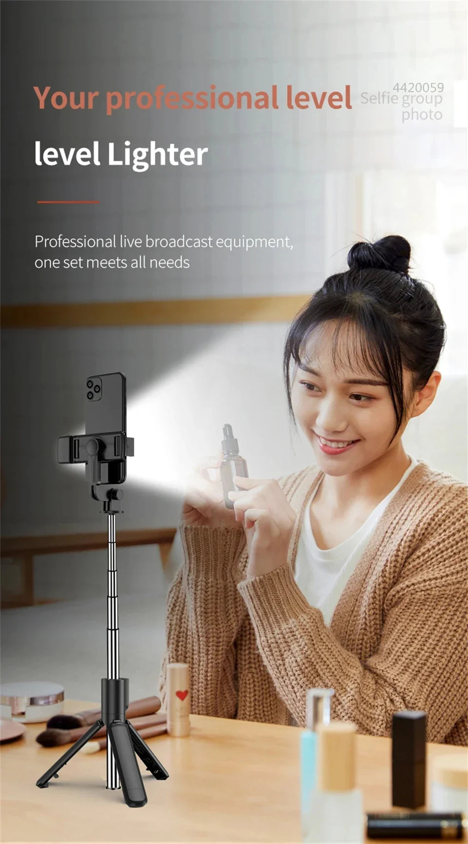 Anneau lumineux LED sans fil pour selfie, support de téléphone, trépied, lumière de remplissage, lampe à intensité variable, photographie, vidéo, trépied, streaming