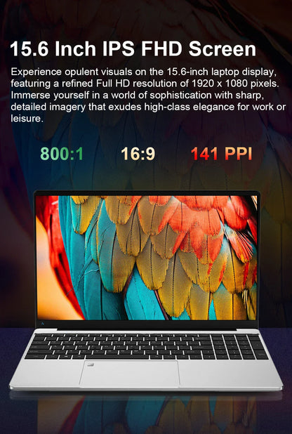 15.6" HD Windows 11 Pro IPS Laptop Computer Intel Celeron N4000 Notebook PC Fingerprint Unlock 16GB DDR4 1TB SSD Gaming Laptop