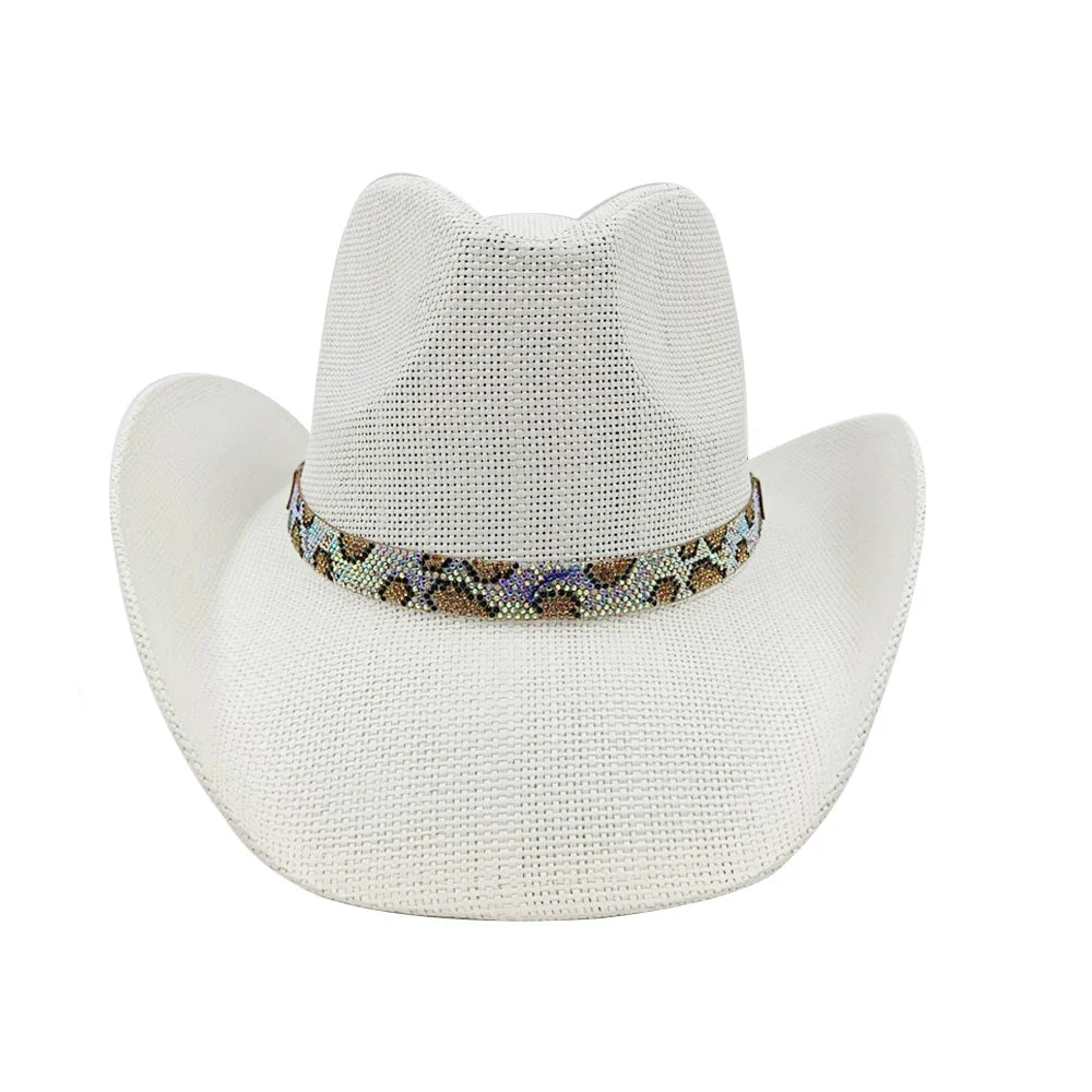 Cowboy hat summer straw hat unisex cowboy hat jazz cowboy straw hat wide brim hat spray paint custom hat party cowboy hat