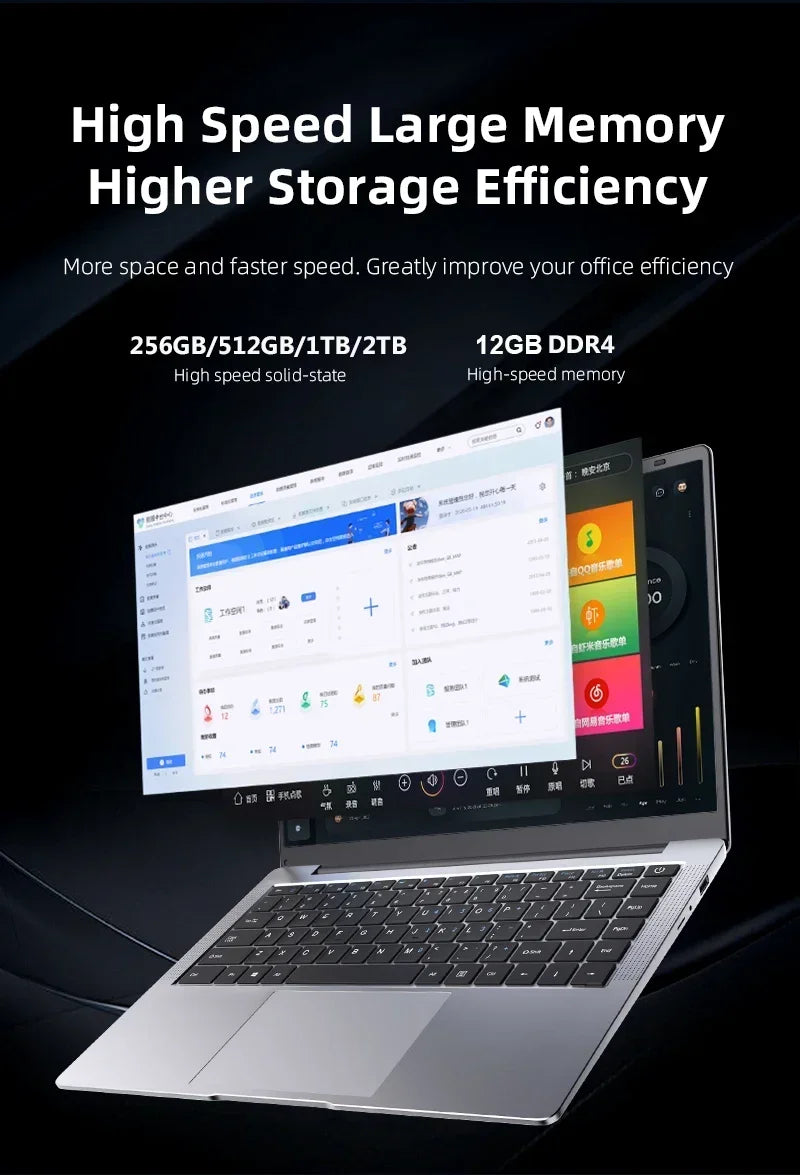 FUCHU Portable Office Laptop 14.1" 12GB RAM Intel ATOM X7 A3950 Windows 11 Notebook Learn Recreation Entertainment Laptops