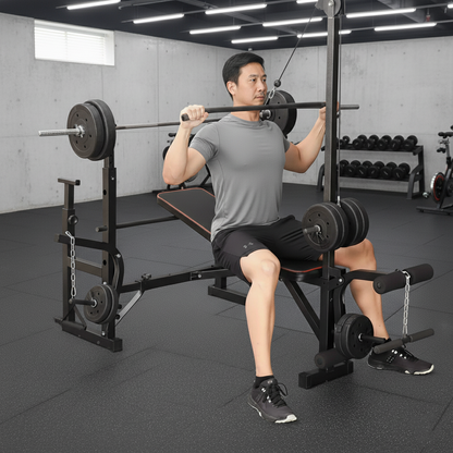 Banc de musculation réglable avec poulie de traction, pupitre à biceps et support pour barre ST6655