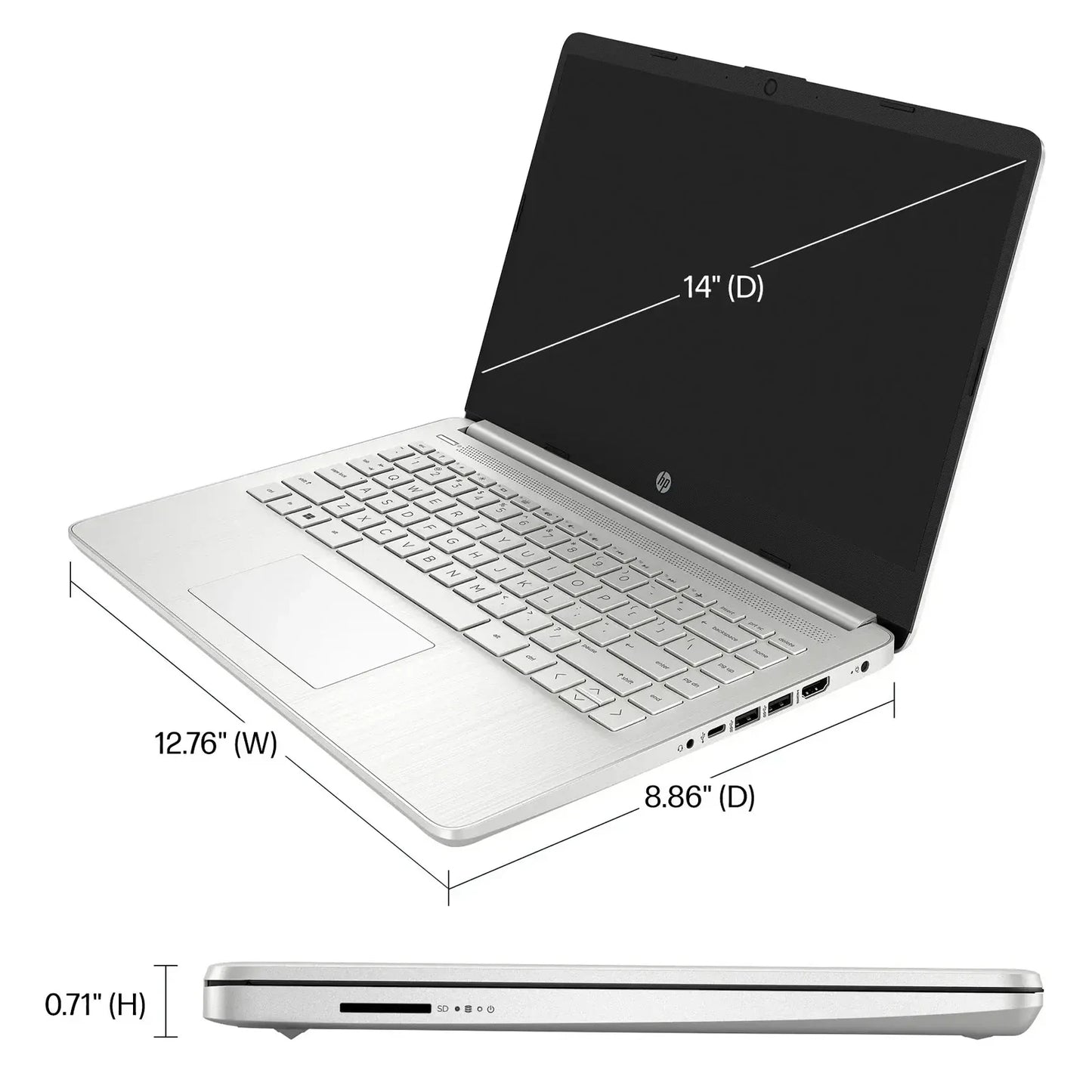Ordinateur portable professionnel HP 14", Intel Celeron N4120, 16 Go de RAM, 384 Go de stockage (128 Go eMMC + carte SD de 256 Go), 1 an d'Office 365