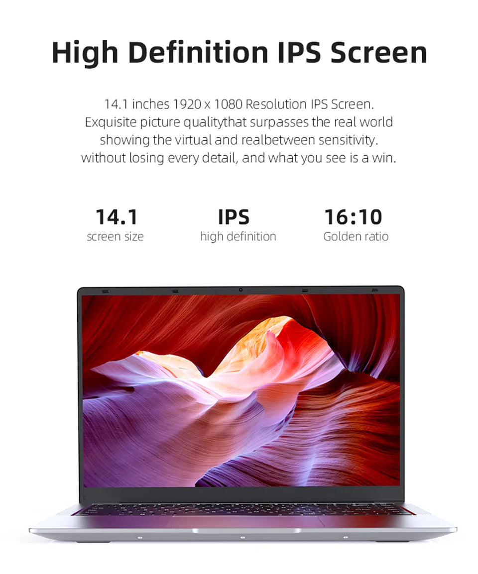 Ultra Slim Windows 11 Laptop Computer 14.1" 12GB RAM 512GB 1TB SSD Intel N4000 Notebook Gamer 1920*1080 Office Study Computer PC