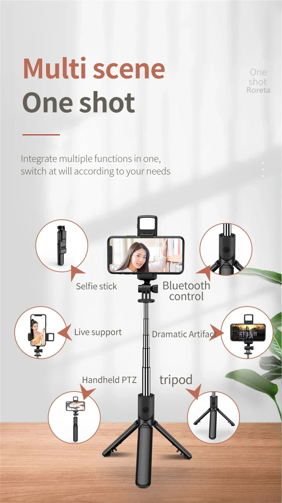 Anneau lumineux LED sans fil pour selfie, support de téléphone, trépied, lumière de remplissage, lampe à intensité variable, photographie, vidéo, trépied, streaming