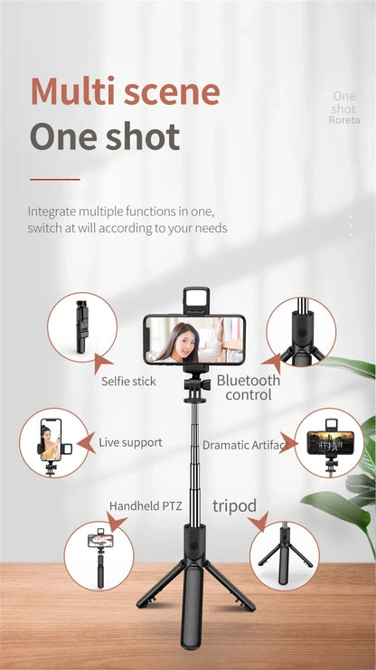Anneau lumineux LED sans fil pour selfie, support de téléphone, trépied, lumière de remplissage, lampe à intensité variable, photographie, vidéo, trépied, streaming