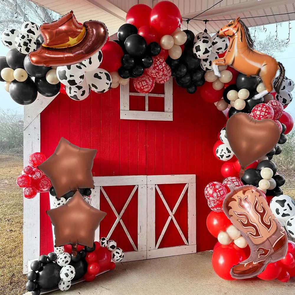 7 Pieces Western Cowboy Horse Aluminum Balloon Set with Simulated Cowboy Hat, Horse and Boots for Birthday Party Decoration.