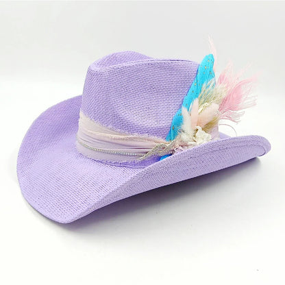Cowboy hat summer straw hat unisex cowboy hat jazz cowboy straw hat wide brim hat spray paint custom hat party cowboy hat