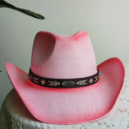Hand-painted Western Cowboy hat Bronze green hat for men women Large Brim stiff straw hat summer sombrero vaquero hombreковбойс