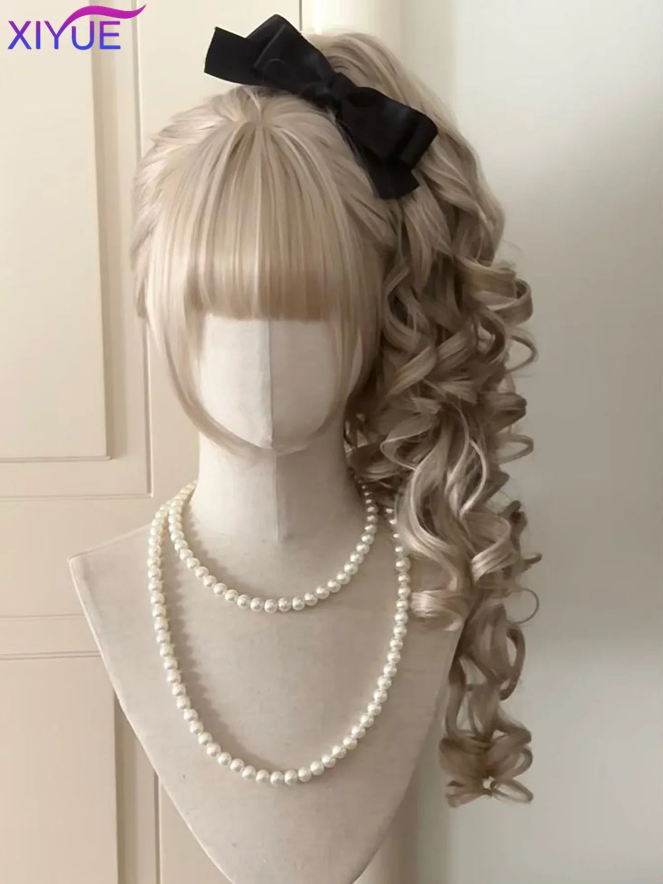 Perruque Lolita synthétique coupe princesse avec double queue de cheval et frange pour fille, couleurs ombrées blond marron blanc gris, pour Cosplay Halloween Harajuku