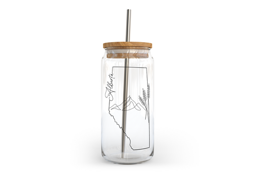 Alberta Line Art Glass Can with Bamboo Lid