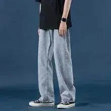 American Letter Embroidered Jeans High Street Fashion Brand Hip Hop Straight-leg Pants