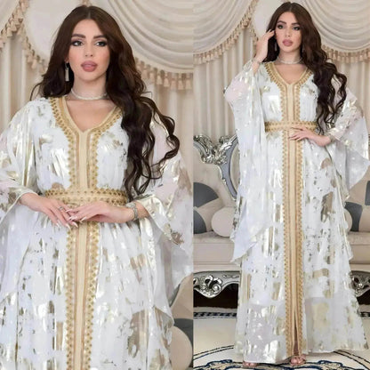 Arab  Chiffon Bronzing Robe Containing Belt Dress