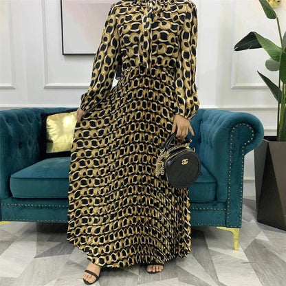 Arab  Dress With Printed Pleated Big Skirt