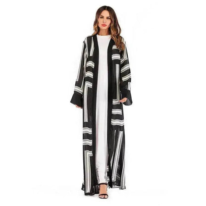 Arab  Stripe Loose Lace Cardigan Robe Female