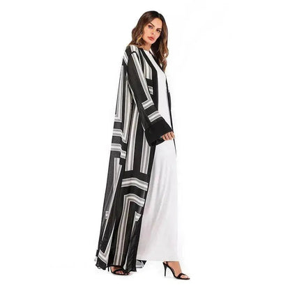 Arab  Stripe Loose Lace Cardigan Robe Female