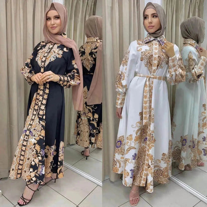 Arab  Women's Wear Arabic Print Swing Dress