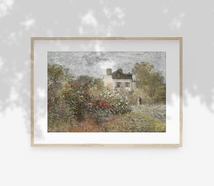 Cottage Floral Oil Painting | Muted Landscape Art Print L224