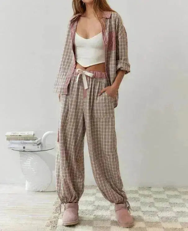 Tenue décontractée pour femme automne à carreaux pour la maison