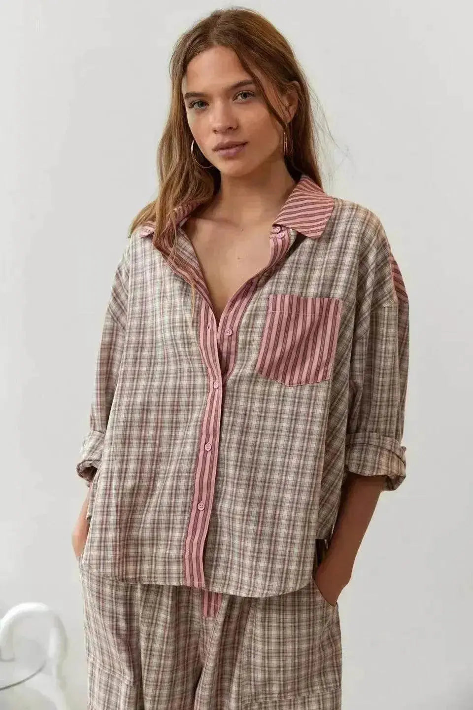 Tenue décontractée pour femme automne à carreaux pour la maison