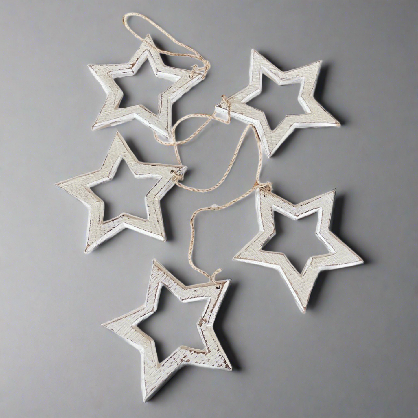 Hanging String Of Open Wooden Stars